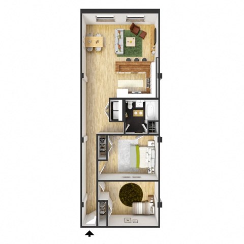 The Everett Floor Plan | 1,015-1,039 Sq. Ft. at The Hudson, Richmond, VA, 23224